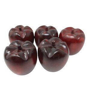 Set Of 5 Red Wooden Apples Rustic Farmhouse Kitchen Bowl Filler Decor Primitive